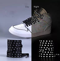 Світловідбивні шнурки 160 см. для кросівок кедів черевик чорні рефлективні шнурочки що світяться люмінесцентні фосфорні