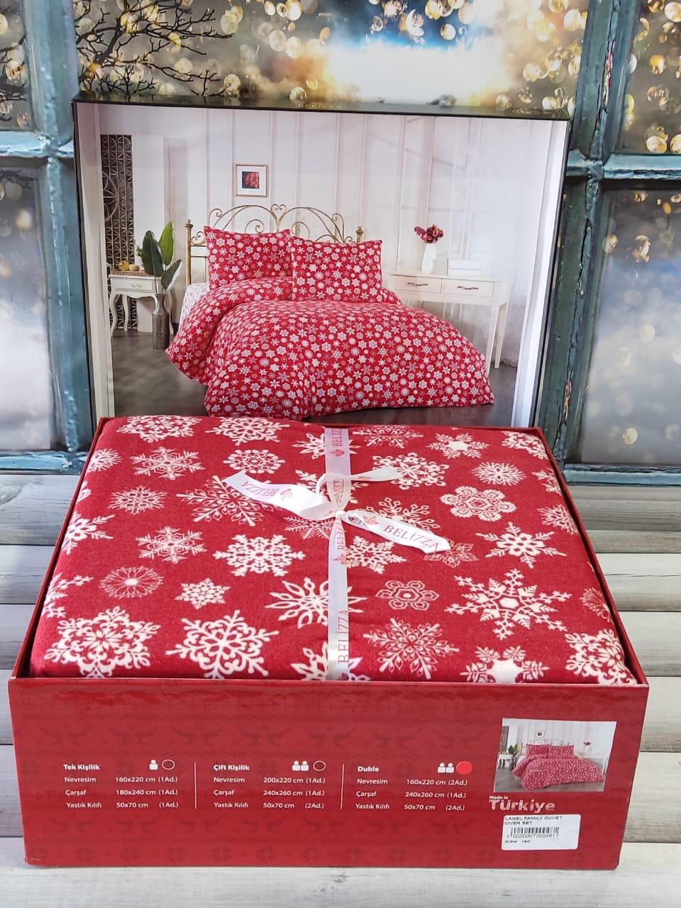 Новорічна Постільна білизна Фланель Belizza Christmas Draw Red, фото 1