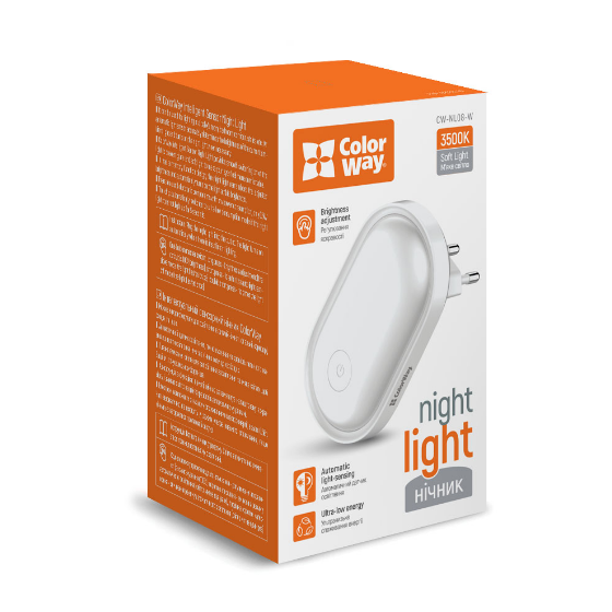 Нічник LED 3500K з датчиком освітлення білий Nightlight CW-NL08-W ColorWay
