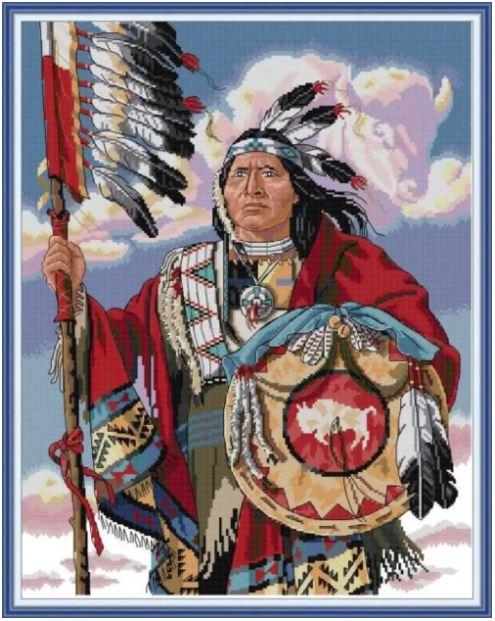 Набір для вишивання за нанесеною на канву схемою "Indian chiefs". AIDA 14CT printed 44*54 см, фото 1