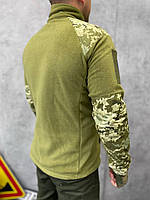 Тактическая мужская флисовая кофта хаки с плащевкой пиксель
