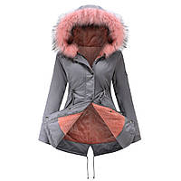 Парка зимняя женская куртка на меху голубая с розовым (+ большие размеры)