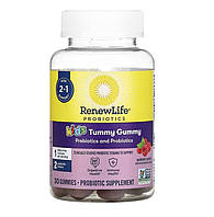 Пребиотик и пробиотик для детей, Renew Life, Kids Tummy Gummy, малина, 30 жевательных конфет. Срок 02/2024