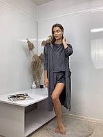 Халат жіночий, велюр на х/б основі (плюш), колір т.сірий, розмір т.м lekol