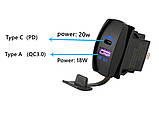 USB зарядка QC 3.0 і PD Type 20W з вольтметром в місце штатної кнопки, заглушки, фото 2