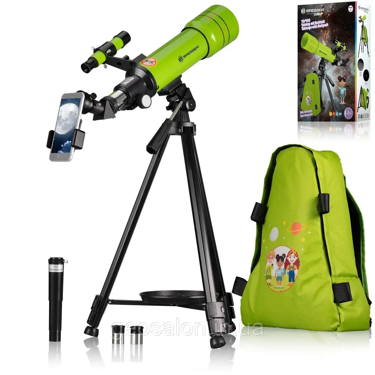 Телескоп Bresser Junior 70/400 Green з адаптером для смартфона + рюкзак