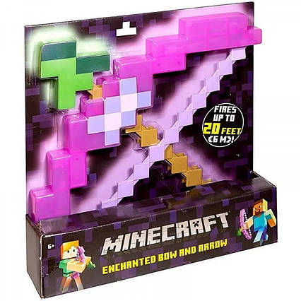 Піксельний лук зачарований рожевий Майнкрафт Minecraft 34 см