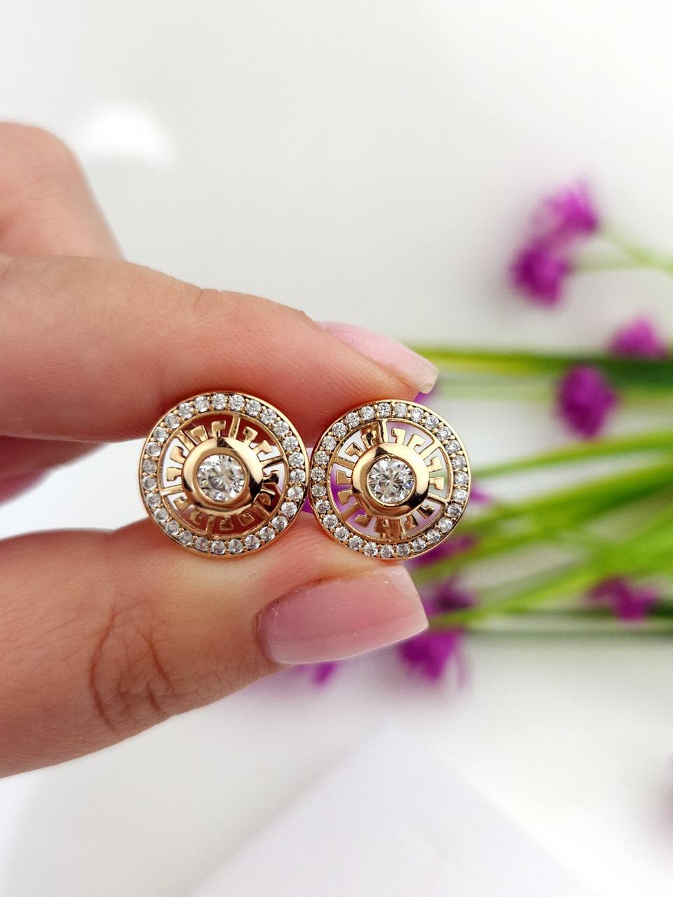 Круглі сережки з розсипом фіанітів медзолото, фото 1