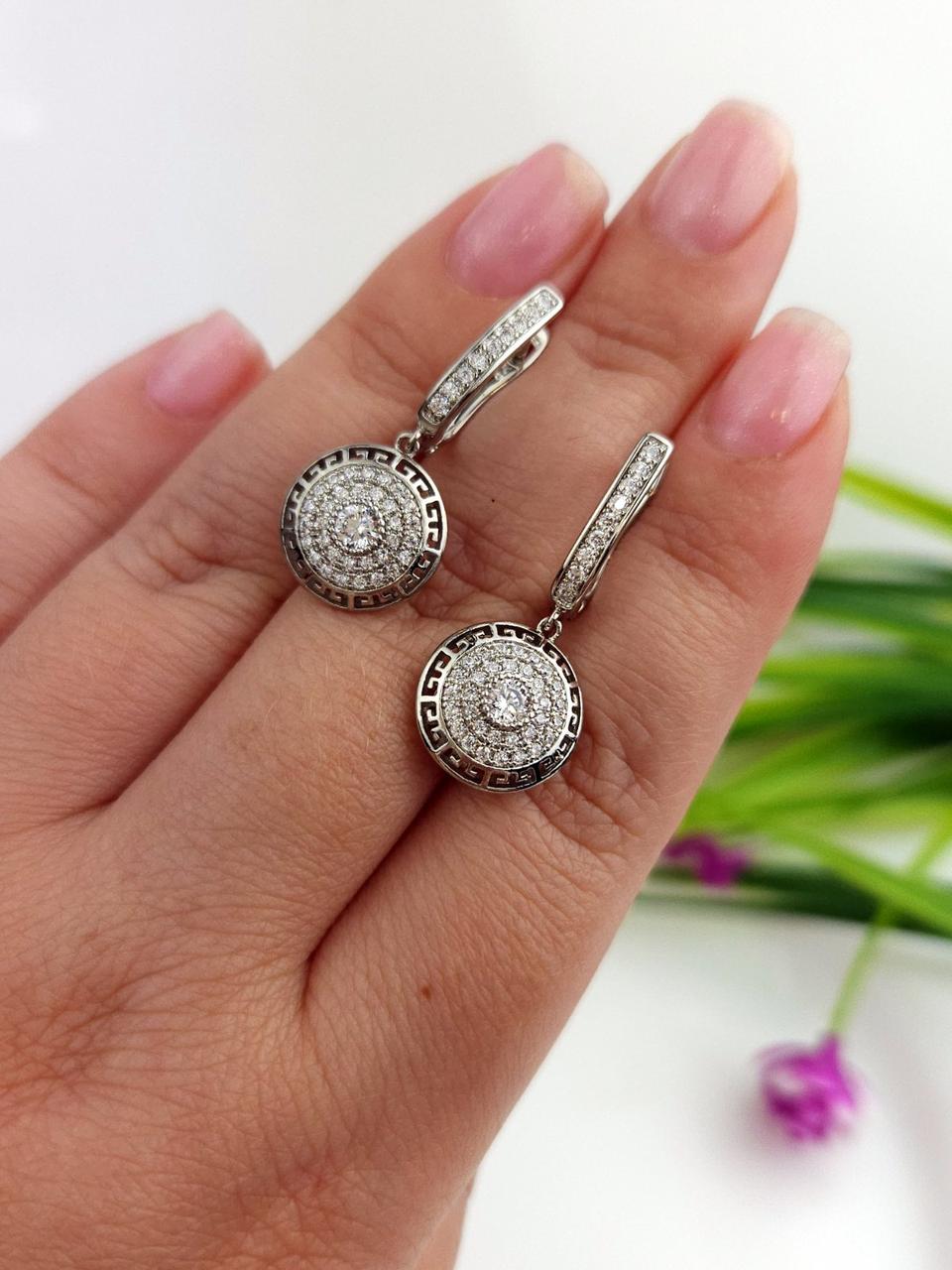 Модні Сережки під бренд Версаче біле медзолото під срібло, фото 1