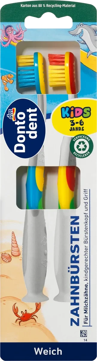 Дитячі зубні щітки Dontodent Kids (від 3 до 6 років) 2 шт. з присосками