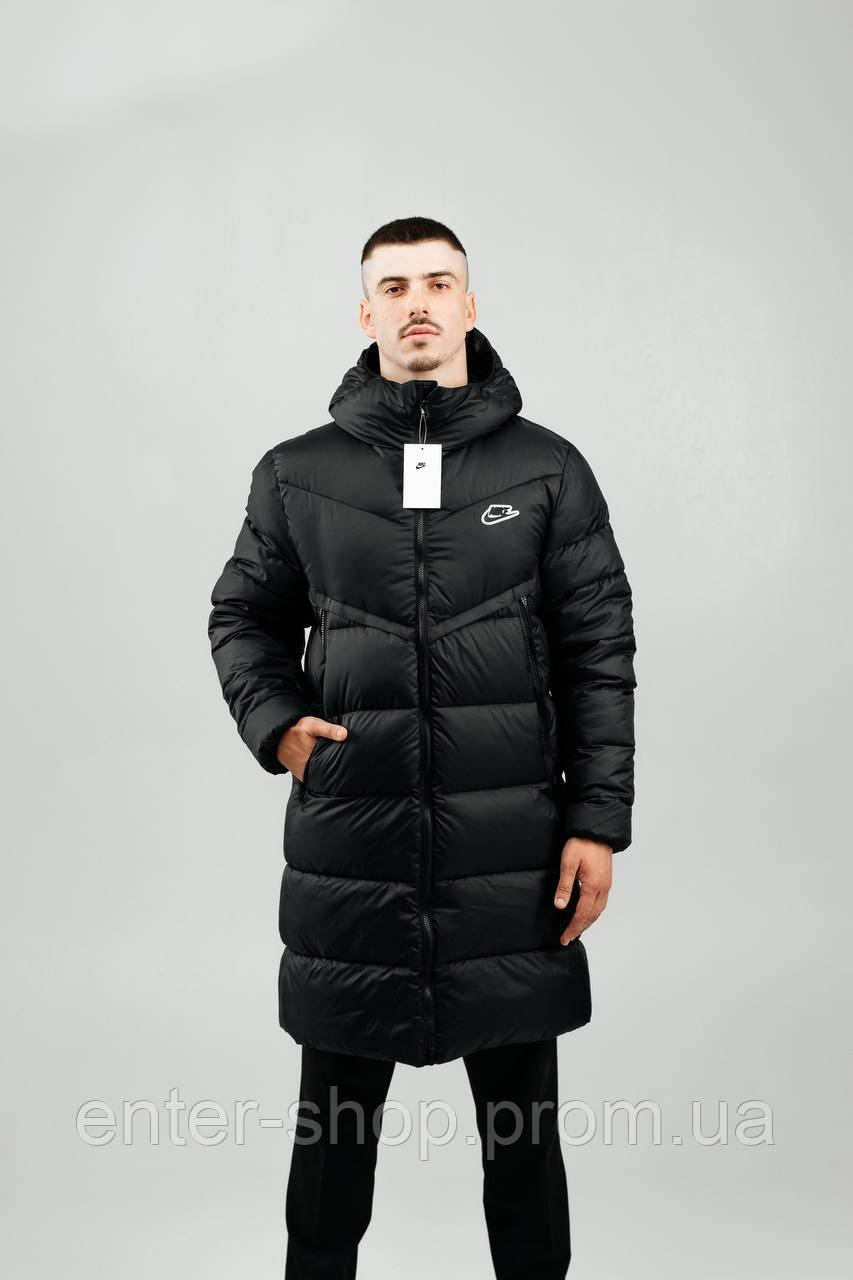 Куртка з пухом довга чорна Nike Зимова чоловіча куртка Nike Sportswear Windrunner Чоловічий пуховик nike