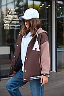 Подростковая демисезонная куртка бомбер короткая утеплитель холлофайбер 120 рост от 140 до 176 коричневый, 140-146