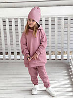 Детский теплый костюм на девочку на мальчика тринитка на флисе розовый пудра 140, Пудровый