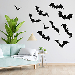 Наклейки для Хеллоуїна чорні Кажани Набір 10 шт. декор Хеллоуїн наклейки на вікно матові