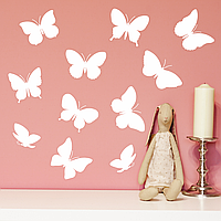 Набір наклейок на стіну Метелики 11 шт. (самоклейні метелики декор спальні) матова Білий