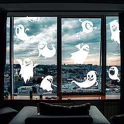 Декор Хелловін Наклейки Грайливі Привиди Набір 10 шт. (лист 1000*500 мм стікери для стін вікон) матова білий