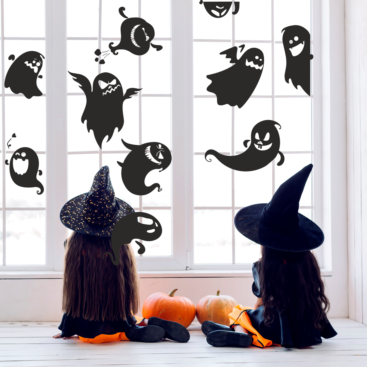 Наклейки на хэллоуин для окон Игривые Привидения Набор 10 шт. (лист 1000*50см стикеры для стен) матовая Черный - фото 2 - id-p1983515887