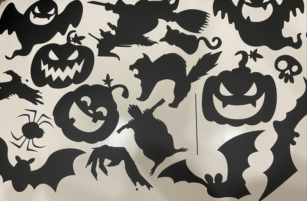 Наклейки на стену Страшный Хэллоуин (ведьма привидения тыквы коты руки сова паук череп) Черный матовый - фото 7 - id-p1983515889
