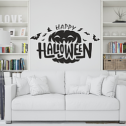 Вінілові наклейки Happy Halloween Гарбуз 638*360мм (декор на хелловін самоклеючий) матовий Чорний