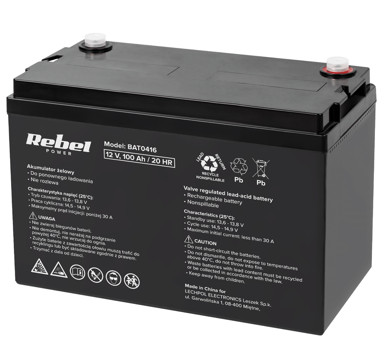 Акумулятор гелевий Rebel 12 V 100 Ah, фото 1