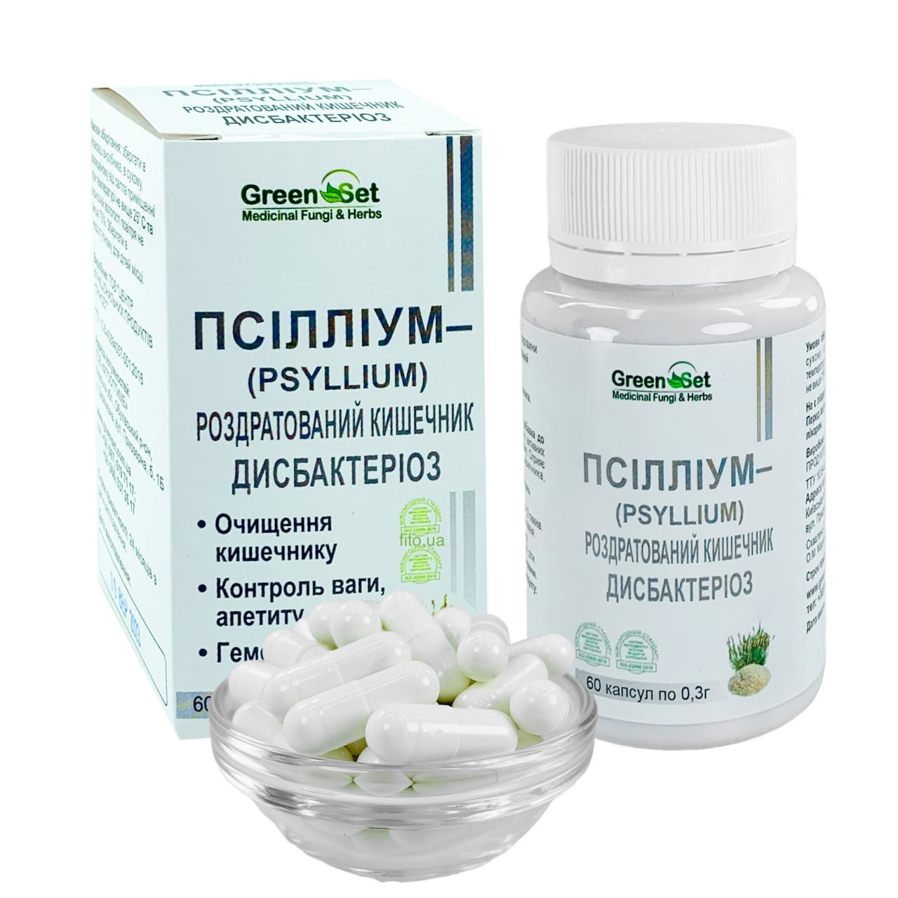Псиліум у капсулах сорбент для кишечника 60 шт Грін сет, фото 1