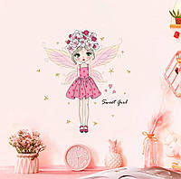 Наклейка декоративна вінілова на стіну на шпалеру на меблях дитяча "Дівчинка принцеса" 65*58 см