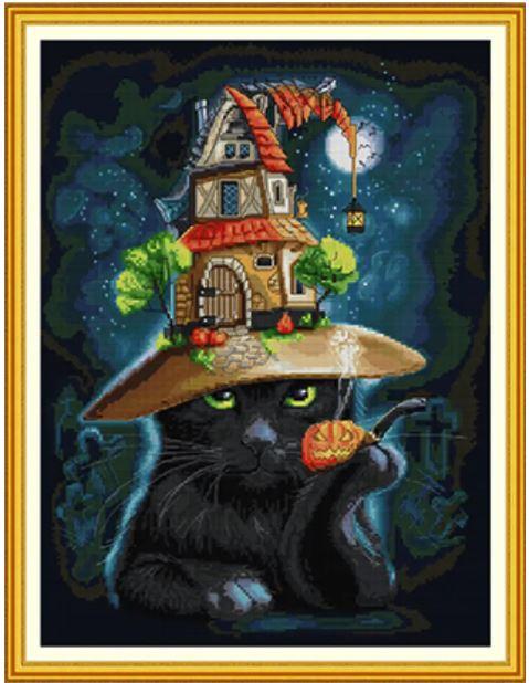 Набір для вишивання за нанесеною на канву схемою "Cat wizard 2". AIDA 14CT printed 36*47 см