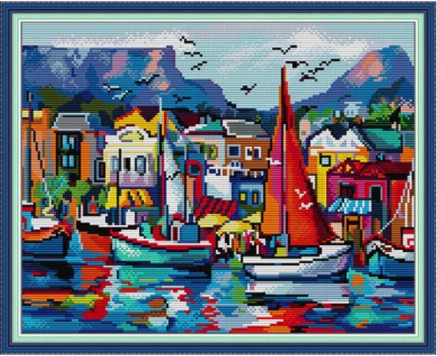 Набір для вишивання за нанесеною на канву схемою "Seaside". AIDA 14CT printed 40*32 см