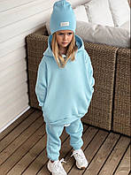 Детский теплый костюм на девочку на мальчика тринитка на флисе голубой 134, Голубой