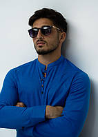 Стильная нарядная рубашка синяя с длинным рукавом Турция, большой ассортимент
