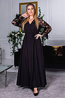 Черное обворожительное вечернее атласное платье батал с 48 по 70 размер