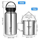 Пляшка з нержавіючої сталі 1050 мл та казанок Tomshoo 750 мл з кришкою і підвісом над багаттям туристичний набір посуду, фото 4