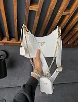 Женская изысканная сумочка прада белая Prada вместительная и стильная сумка через плечо с монетницей