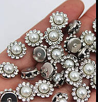 Страз пришивний 10 мм Гудзичок з намистиною оправа сталевого кольору