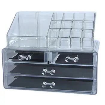 Органайзер для косметики Makeup Organizer Box Прозора акрилова настільна скринька на 4 секції