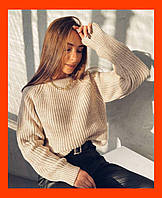 Женский объемный вязаный свитер