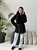 Жіноча зимова чорна еко шубка з баранчика з капюшоном і поясом, фото 3