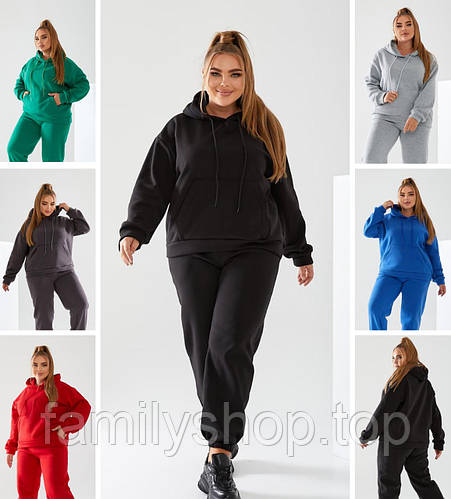 Теплый спортивный костюм женский больших размеров на флисе, черный ...