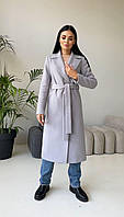 Демисезонное качественное классическое люксовое женское кашемировое пальто серого цвета, размер 40-54