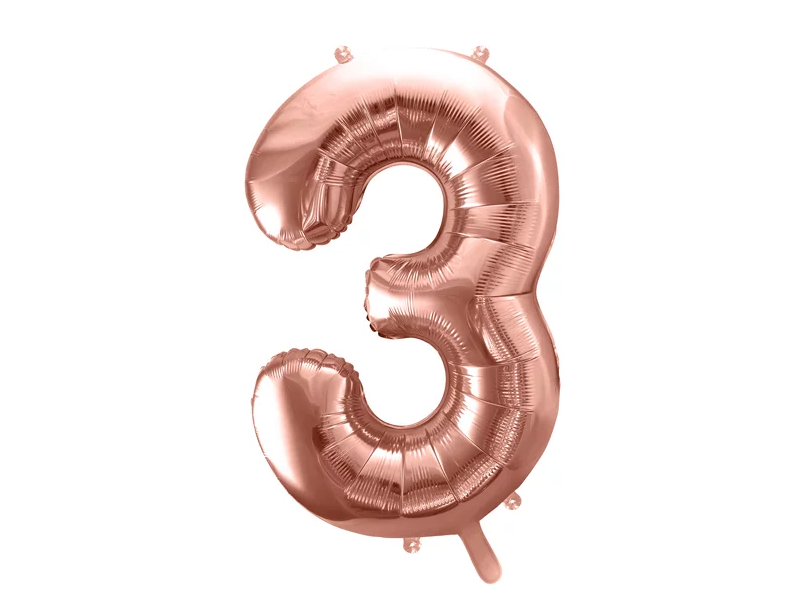 Фольгована кулька цифра "3" рожеве золото Party Deco (100см) 1шт.