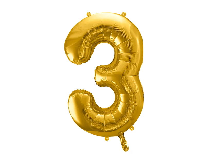 Фольгована кулька цифра "3" золота Party Deco (100см) 1шт.