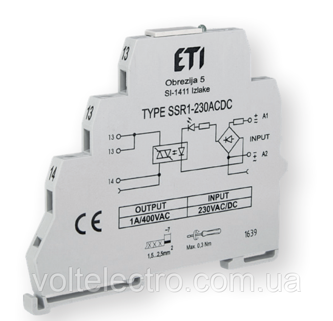 Твердотільне інтерфейсне реле SSR1-0230ACDC 1 контакт 230V 1,2A