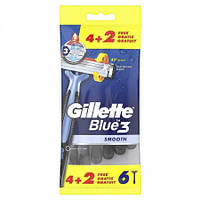 Одноразові чоловічі станки на 3леза Gillette Blue 3 Smooth , плаваюча головка 6шт