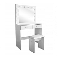 Столик туалетный Bonro-B100 белый с подсветкой + табурет стол косметический для дома салона R_2163