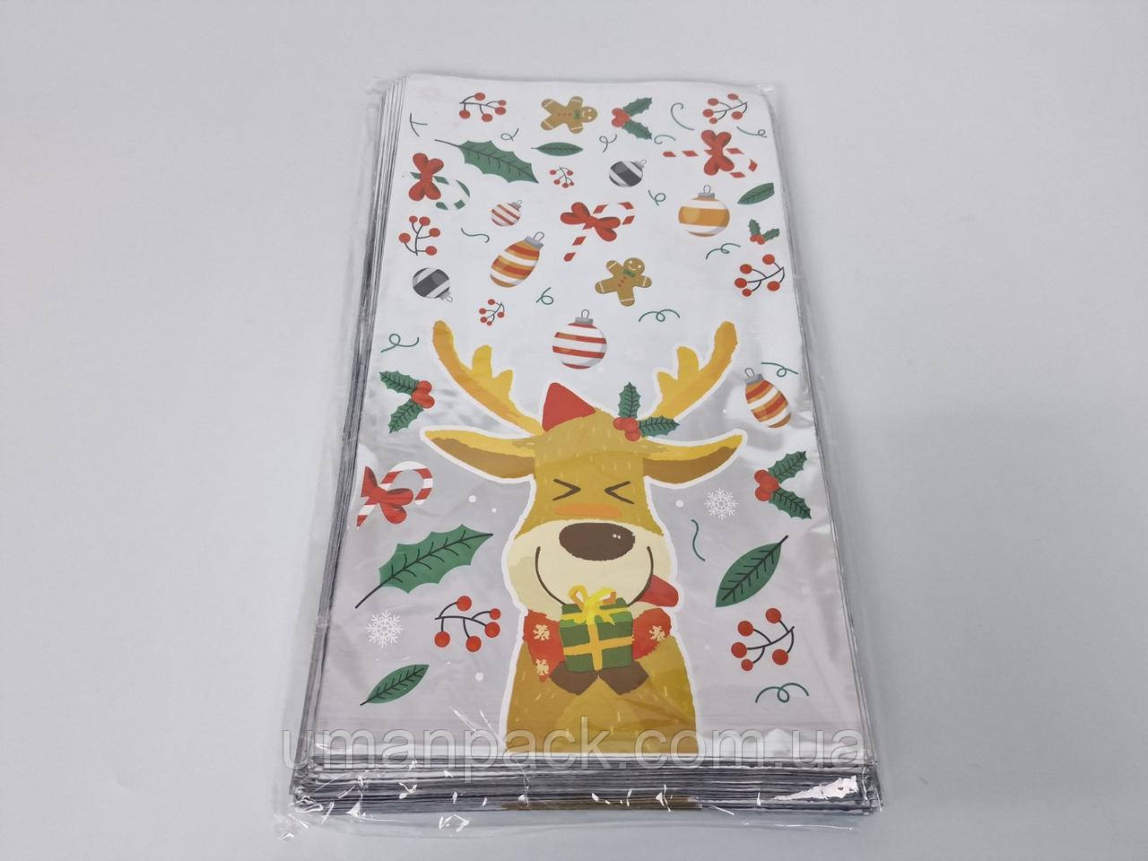 Подарункова упаковка з новорічним малюнком (20*35) No27 Олень (100 шт.)