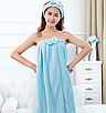 Рушник халат жіночий флісовий щільно прилягає до шкіри та утримується за допомогою гудзиків блакитне, фото 2