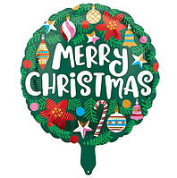 Куля фольгована кругла "Marry Christmas" зелена (Китай)