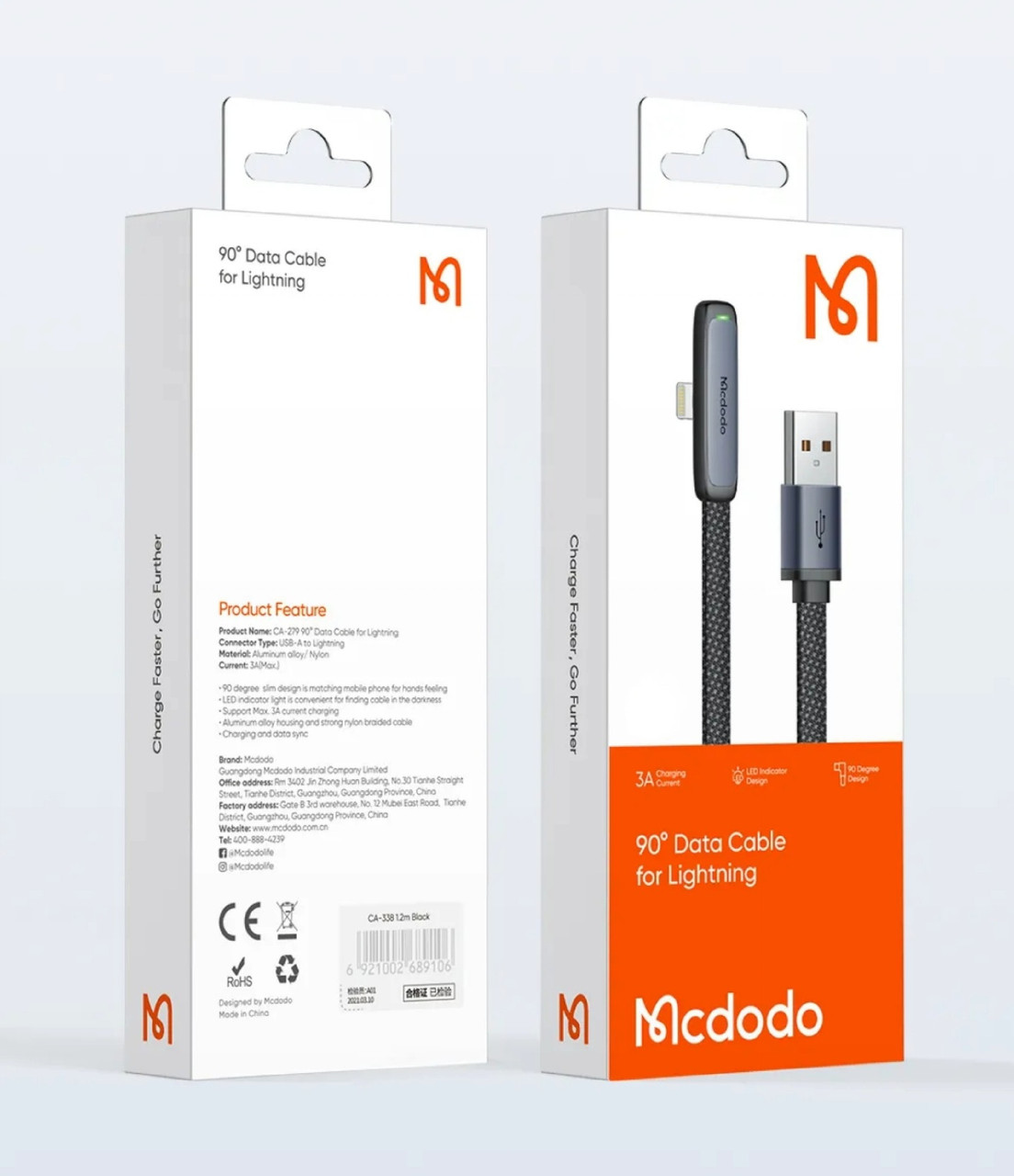 Кабель McDodo Zebra Series 3A USB to Lightning 90 Degree Data Cable 1.8m CA-2791 Black