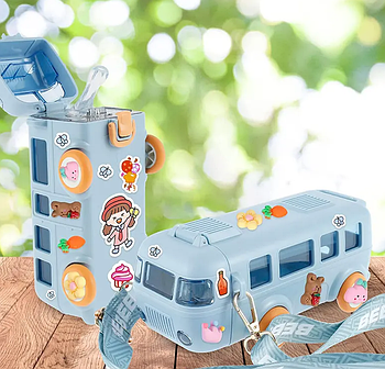 Пляшка для води з трубочкою дитяча, для спорту або похідна з харчового ABS-пластику з ремінцем