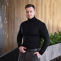 Мужской свитер с высоким двойным горлом черный весенний осенний | Гольф под горло демисезонный
